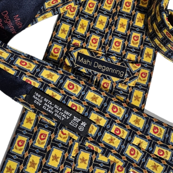 MAHI DEGENRING XL Black/Yellow Geometric Silk LUXURY Tie HANDMADE ITALY - Picture 3 of 5